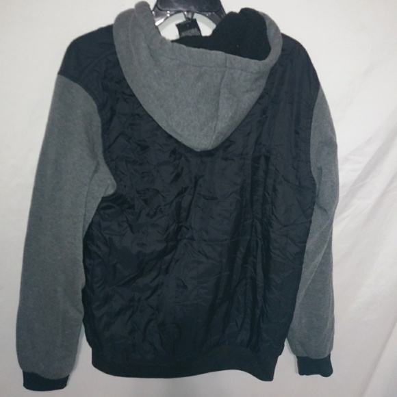 Original Deluxe L Bomber Black Nylon Gray Hoody Jacket - Picture 2 of 5